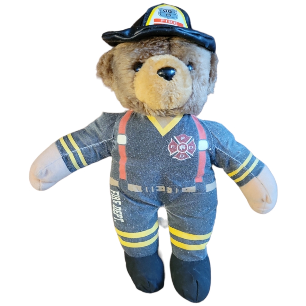 Vtg 2000 Good Stuff FDNY Fire Department American Heroes Stuffed Teddy Bear Flag